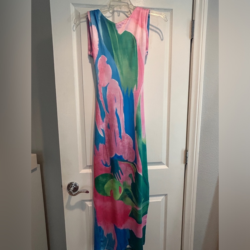 Monet Garden Print Sleeveless Long Dress